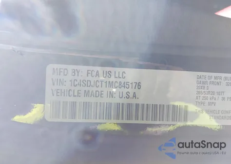 2021 Dodge Durango R/T Awd из США, поврежденный, VIN 1C4SDJCT1MC845176